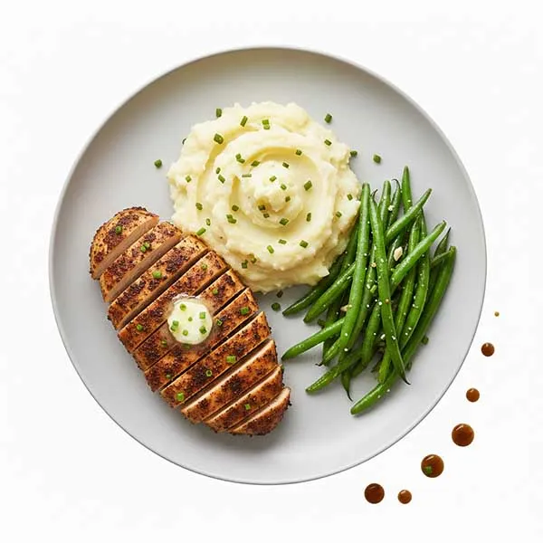 Blackened Chicken with Garlic mashed potatoes and Green beans